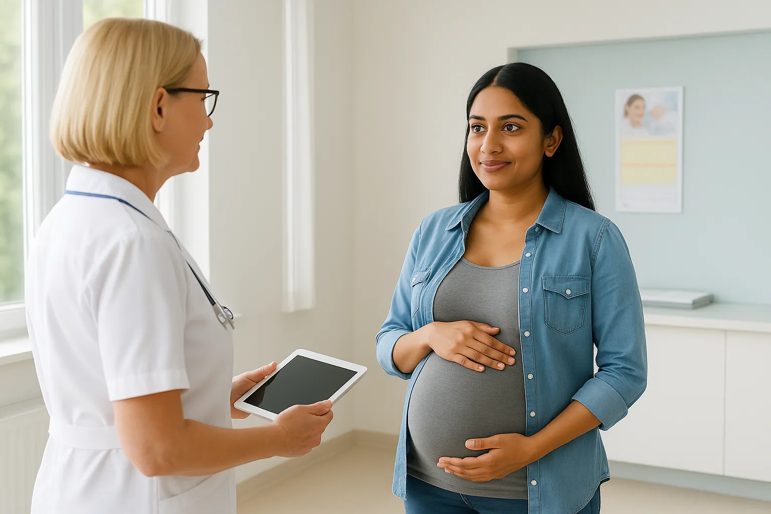 A pregnant person sharing their maternity passport with their midwife