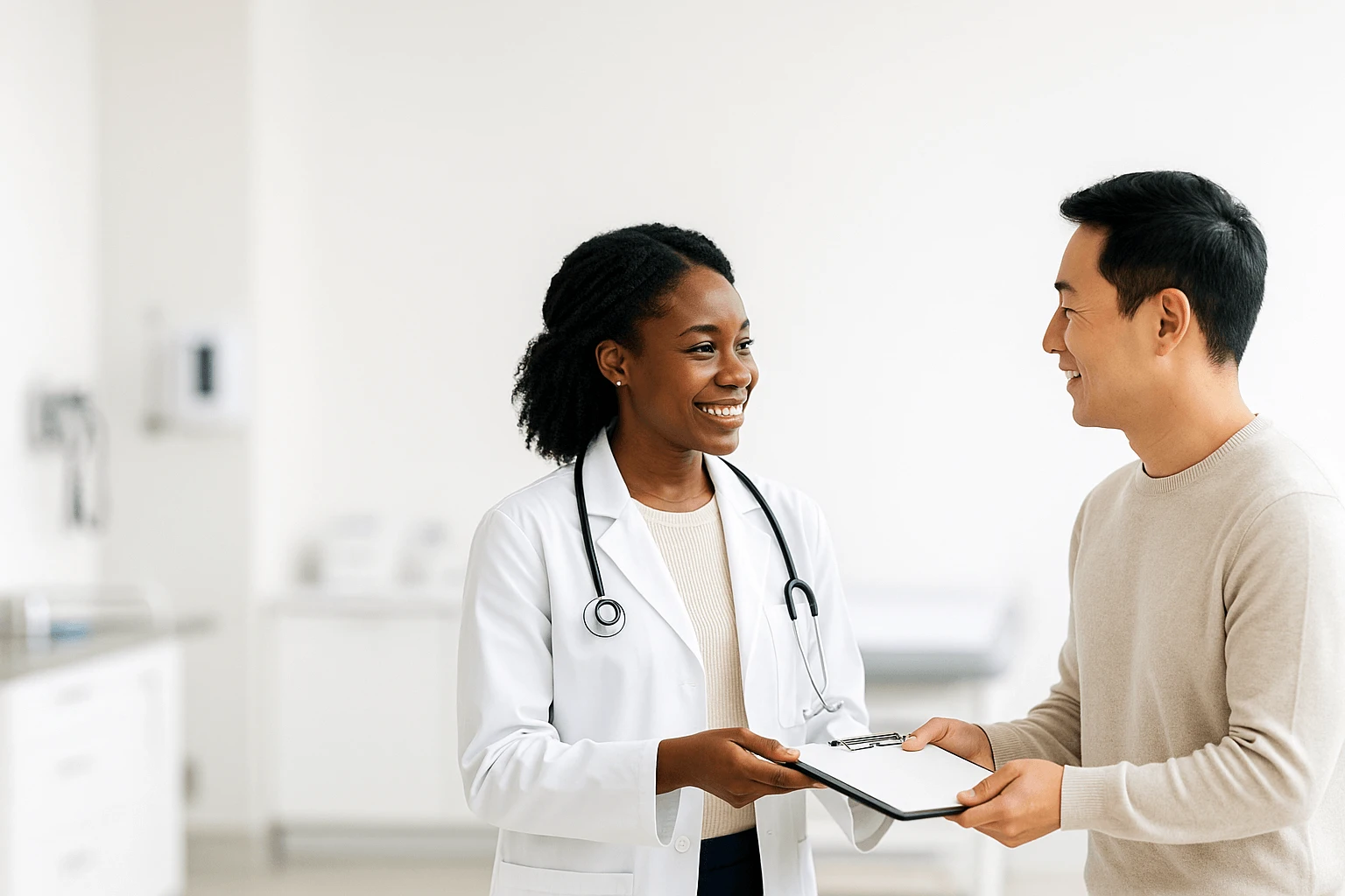 A patient sharing a health passport with a doctor